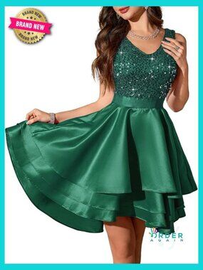 Short Prom Dress Sequin High Low Satin Cocktail Party Homecoming Dress